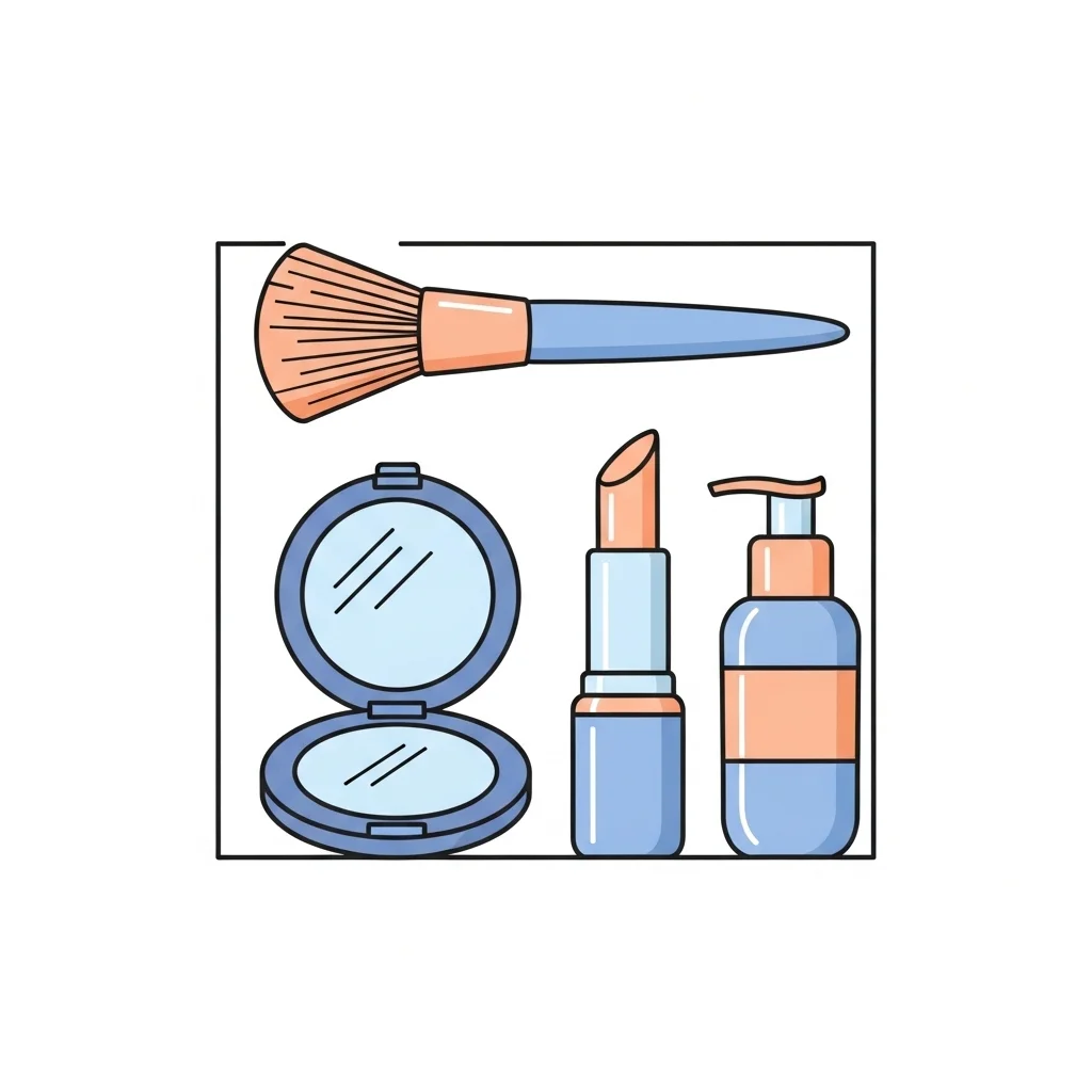 Beauty and cosmetics icon featuring makeup and skincare items in a flat vector style