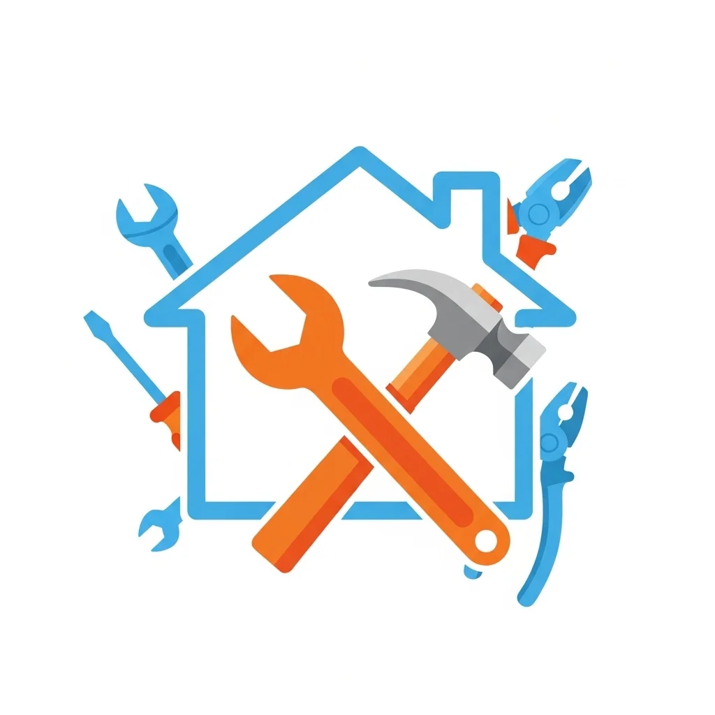 Home services icon showing repair tools and a house symbol in a flat style
