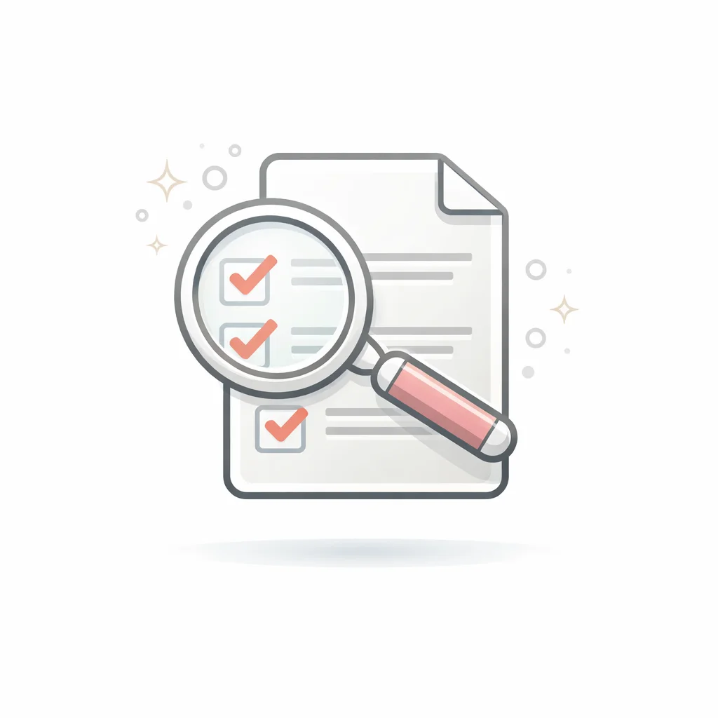Icon of a magnifying glass examining a checklist document, representing an in-depth SEO audit