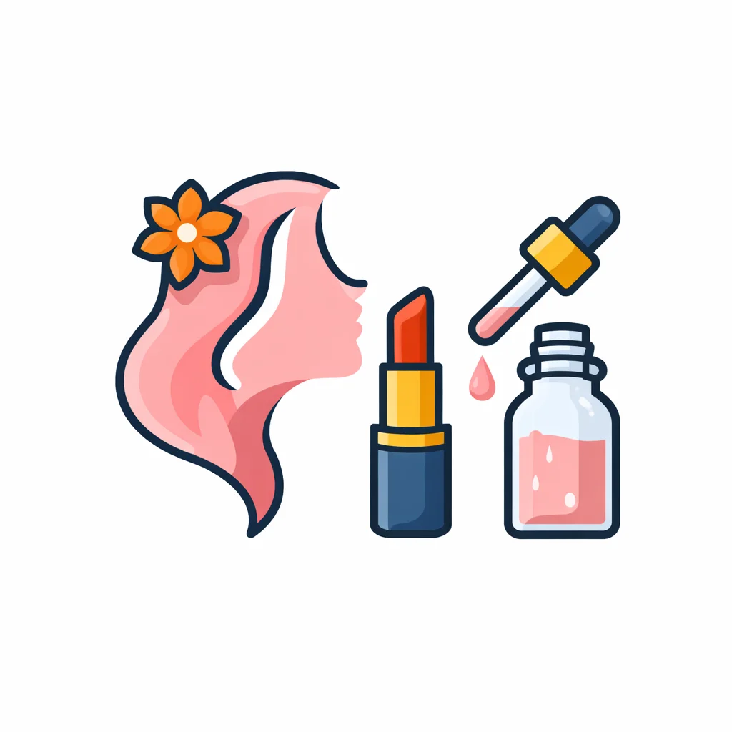 Vector beauty salon and aesthetic clinic icon with female profile, lipstick and skincare bottle