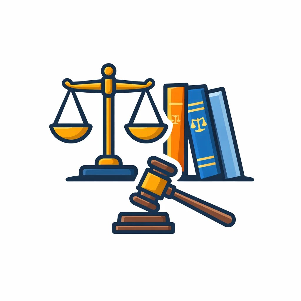 Vector legal services icon with justice scales, law books and gavel for law firms